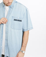 Vintage, Harley, Davidson, Short, Sleeve, Denim, Button, Up, Shirt, The Real Deal, size extra large, colour Blue, newtown, sydney, australia, thrift store, opshop, preloved, secondhand, sustainable, retro, antique, 70s, 80s, 90s, 2000s, 00s, fashion, clothing, streetwear, trendy, garment, style, boutique, store, shop, archive, sale, cheap, best, top, Shirts