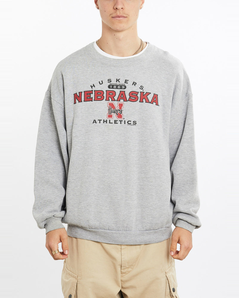 Vintage, NCAA, University, of, Nebraska, Huskers, Sweatshirt, The Real Deal, size large, colour Grey, newtown, sydney, australia, thrift store, opshop, preloved, secondhand, sustainable, retro, antique, 70s, 80s, 90s, 2000s, 00s, fashion, clothing, streetwear, trendy, garment, style, boutique, store, shop, archive, sale, cheap, best, top, Sweats and hoodies