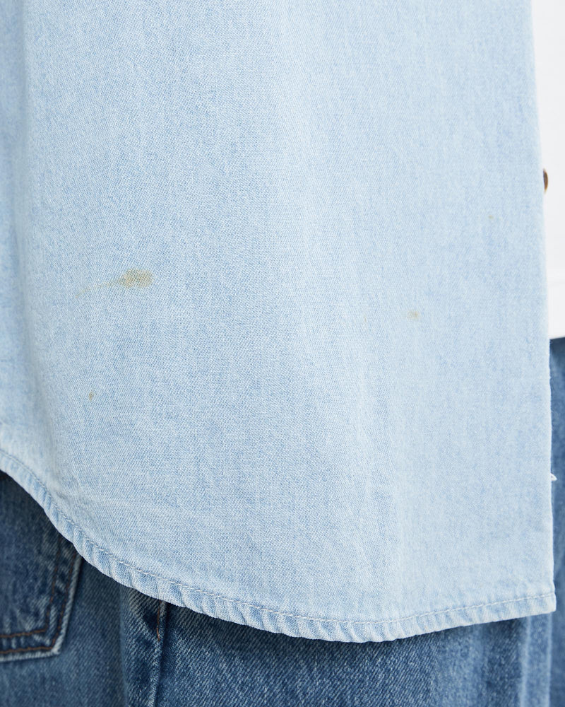 Vintage, 90s, Hard, Rock, Cafe, Denim, Button, Up, Shirt, The Real Deal, size extra large, colour Blue, newtown, sydney, australia, thrift store, opshop, preloved, secondhand, sustainable, retro, antique, 70s, 80s, 90s, 2000s, 00s, fashion, clothing, streetwear, trendy, garment, style, boutique, store, shop, archive, sale, cheap, best, top, Shirts