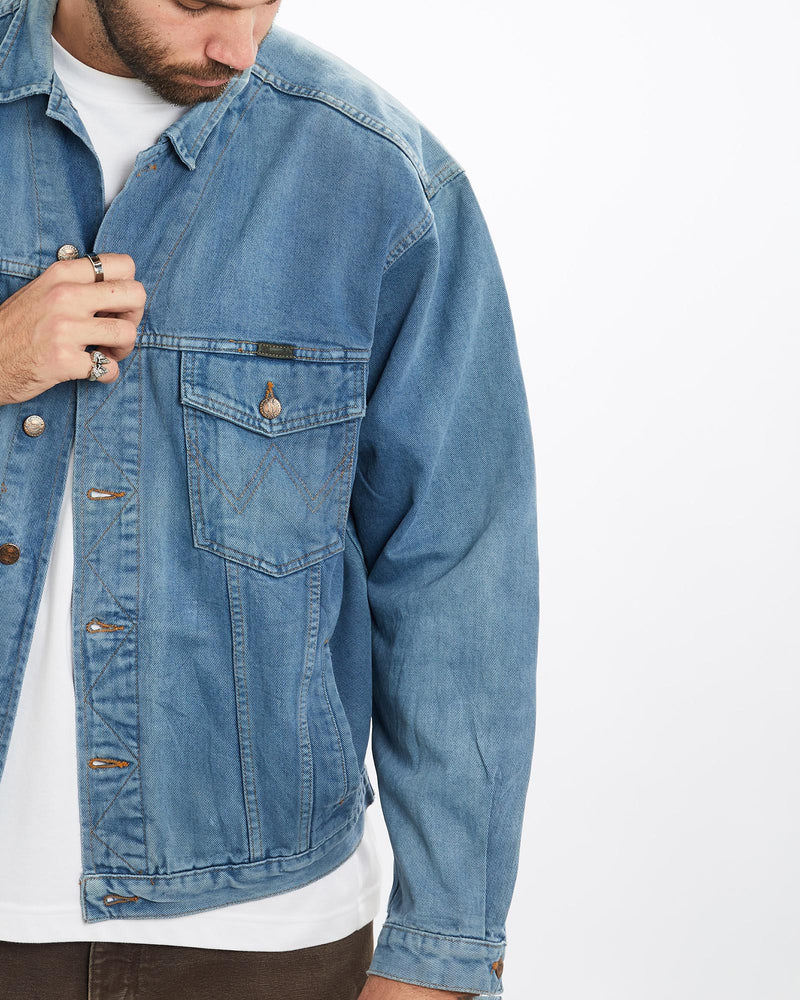 Vintage, Wrangler, Denim, Jacket, The Real Deal, size extra large, colour Blue, newtown, sydney, australia, thrift store, opshop, preloved, secondhand, sustainable, retro, antique, 70s, 80s, 90s, 2000s, 00s, fashion, clothing, streetwear, trendy, garment, style, boutique, store, shop, archive, sale, cheap, best, top, Jackets