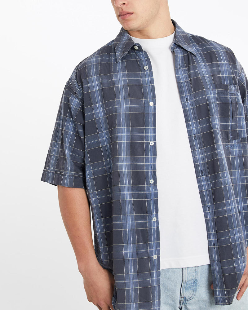 Vintage, Sean, John, Short, Sleeve, Button, Up, Shirt, The Real Deal, size double extra large, colour Navy, newtown, sydney, australia, thrift store, opshop, preloved, secondhand, sustainable, retro, antique, 70s, 80s, 90s, 2000s, 00s, fashion, clothing, streetwear, trendy, garment, style, boutique, store, shop, archive, sale, cheap, best, top, Shirts