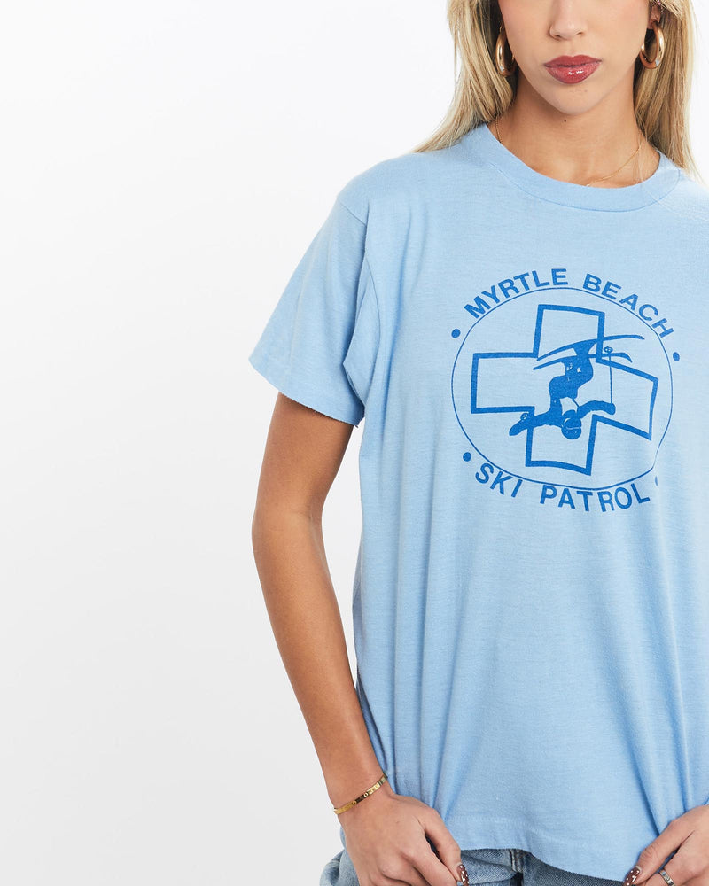 Vintage, 80s, Myrtle, Beach, Ski, Patrol, Tee, The Real Deal, size extra small, colour Blue, newtown, sydney, australia, thrift store, opshop, preloved, secondhand, sustainable, retro, antique, 70s, 80s, 90s, 2000s, 00s, fashion, clothing, streetwear, trendy, garment, style, boutique, store, shop, archive, sale, cheap, best, top, T-Shirts