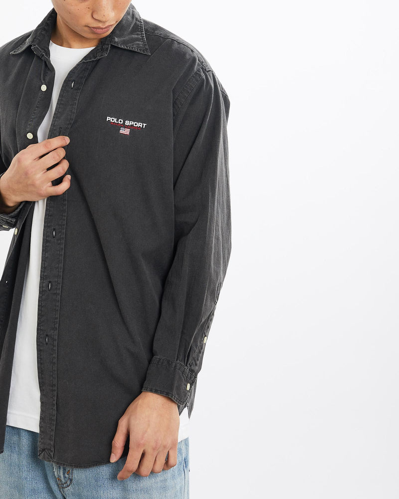 Vintage, 90s, Ralph, Lauren, Polo, Sport, Button, Up, Shirt, The Real Deal, size large, colour Black, newtown, sydney, australia, thrift store, opshop, preloved, secondhand, sustainable, retro, antique, 70s, 80s, 90s, 2000s, 00s, fashion, clothing, streetwear, trendy, garment, style, boutique, store, shop, archive, sale, cheap, best, top, Shirts