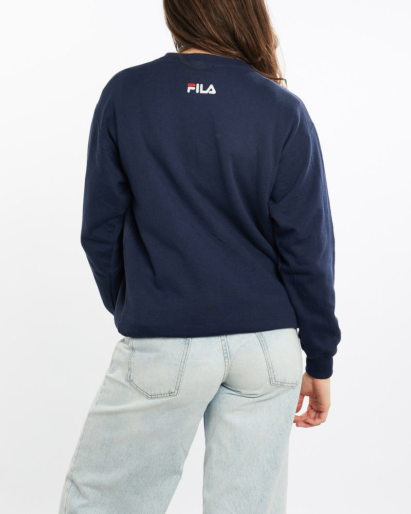 Vintage, 90s, Fila, Sweatshirt, The Real Deal, size medium, colour Navy, newtown, sydney, australia, thrift store, opshop, preloved, secondhand, sustainable, retro, antique, 70s, 80s, 90s, 2000s, 00s, fashion, clothing, streetwear, trendy, garment, style, boutique, store, shop, archive, sale, cheap, best, top, Sweats and hoodies