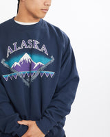 Vintage, 90s, Alaska, Sweatshirt, The Real Deal, size large, colour Navy, newtown, sydney, australia, thrift store, opshop, preloved, secondhand, sustainable, retro, antique, 70s, 80s, 90s, 2000s, 00s, fashion, clothing, streetwear, trendy, garment, style, boutique, store, shop, archive, sale, cheap, best, top, Sweats and hoodies