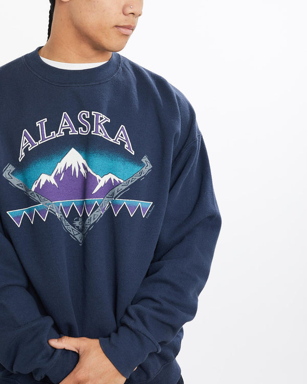 Vintage, 90s, Alaska, Sweatshirt, The Real Deal, size large, colour Navy, newtown, sydney, australia, thrift store, opshop, preloved, secondhand, sustainable, retro, antique, 70s, 80s, 90s, 2000s, 00s, fashion, clothing, streetwear, trendy, garment, style, boutique, store, shop, archive, sale, cheap, best, top, Sweats and hoodies