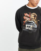 Vintage, 90s, 3D, Emblem, Man, Trucks', Sweatshirt, The Real Deal, size large, colour Black, newtown, sydney, australia, thrift store, opshop, preloved, secondhand, sustainable, retro, antique, 70s, 80s, 90s, 2000s, 00s, fashion, clothing, streetwear, trendy, garment, style, boutique, store, shop, archive, sale, cheap, best, top, Sweats and hoodies