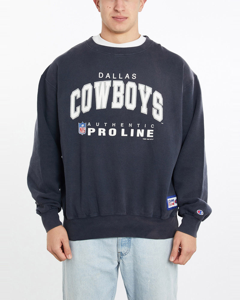 Vintage, 1996, Champion, NFL, Dallas, Cowboys, Sweatshirt, The Real Deal, size double extra large, colour Navy, newtown, sydney, australia, thrift store, opshop, preloved, secondhand, sustainable, retro, antique, 70s, 80s, 90s, 2000s, 00s, fashion, clothing, streetwear, trendy, garment, style, boutique, store, shop, archive, sale, cheap, best, top, Sweats and hoodies