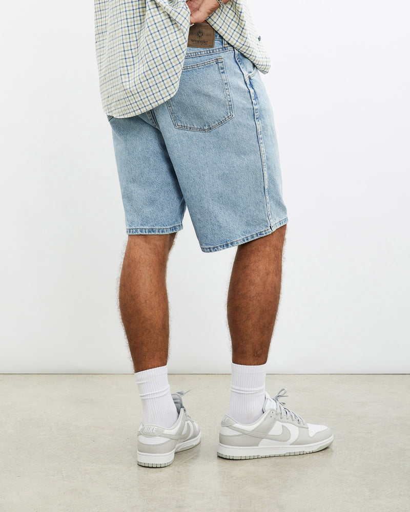 Vintage, Wrangler, Denim, Shorts, The Real Deal, size 35", colour Blue, newtown, sydney, australia, thrift store, opshop, preloved, secondhand, sustainable, retro, antique, 70s, 80s, 90s, 2000s, 00s, fashion, clothing, streetwear, trendy, garment, style, boutique, store, shop, archive, sale, cheap, best, top, Shorts