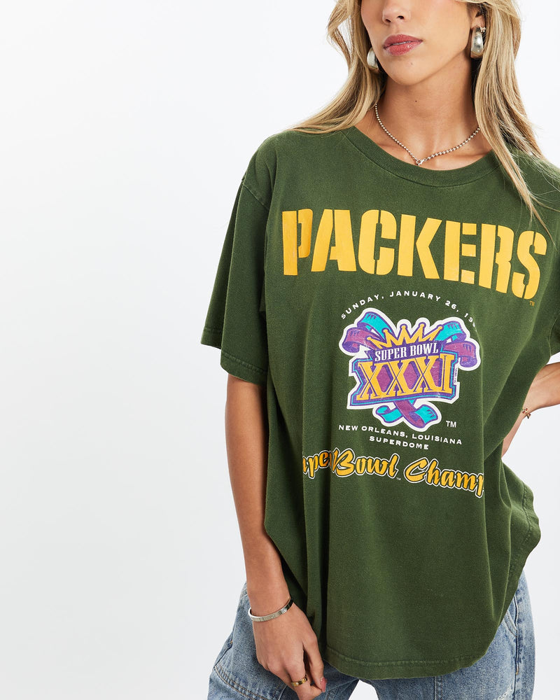 Vintage, 1997, NFL, Green, Bay, Packers, Tee, The Real Deal, size small, colour Green, newtown, sydney, australia, thrift store, opshop, preloved, secondhand, sustainable, retro, antique, 70s, 80s, 90s, 2000s, 00s, fashion, clothing, streetwear, trendy, garment, style, boutique, store, shop, archive, sale, cheap, best, top, T-Shirts