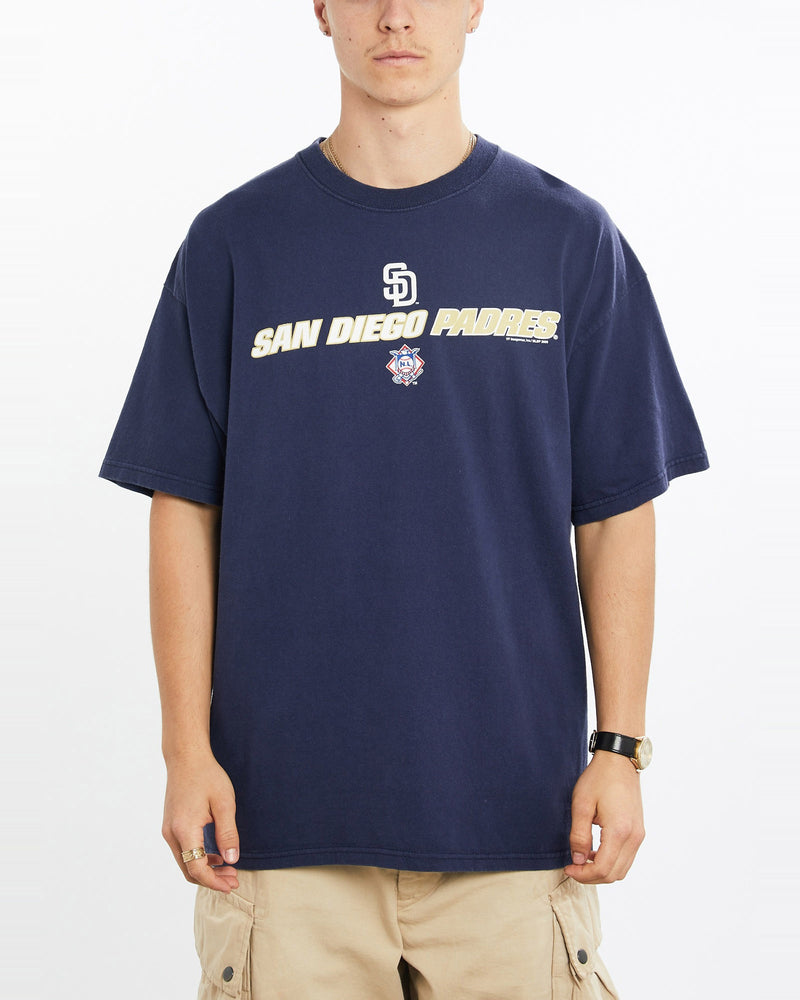Vintage, MLB, San, Diego, Padres, Tee, The Real Deal, size large, colour Navy, newtown, sydney, australia, thrift store, opshop, preloved, secondhand, sustainable, retro, antique, 70s, 80s, 90s, 2000s, 00s, fashion, clothing, streetwear, trendy, garment, style, boutique, store, shop, archive, sale, cheap, best, top, T-Shirts