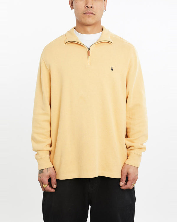 Vintage, 90s, Polo, Ralph, Lauren, Quarter, Zip, Sweater, The Real Deal, size extra large, colour Yellow, newtown, sydney, australia, thrift store, opshop, preloved, secondhand, sustainable, retro, antique, 70s, 80s, 90s, 2000s, 00s, fashion, clothing, streetwear, trendy, garment, style, boutique, store, shop, archive, sale, cheap, best, top, Sweats and hoodies