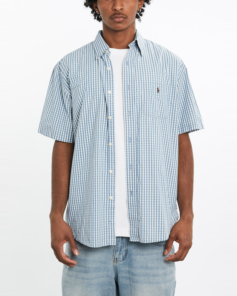 Vintage, 90s, Polo, Ralph, Lauren, Short, Sleeve, Button, Up, Shirt, The Real Deal, size large, colour Blue, newtown, sydney, australia, thrift store, opshop, preloved, secondhand, sustainable, retro, antique, 70s, 80s, 90s, 2000s, 00s, fashion, clothing, streetwear, trendy, garment, style, boutique, store, shop, archive, sale, cheap, best, top, Shirts