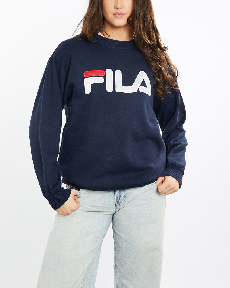 Vintage, 90s, Fila, Sweatshirt, The Real Deal, size medium, colour Navy, newtown, sydney, australia, thrift store, opshop, preloved, secondhand, sustainable, retro, antique, 70s, 80s, 90s, 2000s, 00s, fashion, clothing, streetwear, trendy, garment, style, boutique, store, shop, archive, sale, cheap, best, top, Sweats and hoodies
