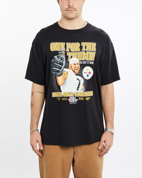 Vintage, NFL, Pittsburgh, Steelers, Super, Bowl, Tee, The Real Deal, size extra large, colour Black, newtown, sydney, australia, thrift store, opshop, preloved, secondhand, sustainable, retro, antique, 70s, 80s, 90s, 2000s, 00s, fashion, clothing, streetwear, trendy, garment, style, boutique, store, shop, archive, sale, cheap, best, top, T-Shirts
