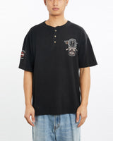 Vintage, 1997, Harley, Davidson, Henley, Tee, The Real Deal, size large, colour Black, newtown, sydney, australia, thrift store, opshop, preloved, secondhand, sustainable, retro, antique, 70s, 80s, 90s, 2000s, 00s, fashion, clothing, streetwear, trendy, garment, style, boutique, store, shop, archive, sale, cheap, best, top, T-Shirts