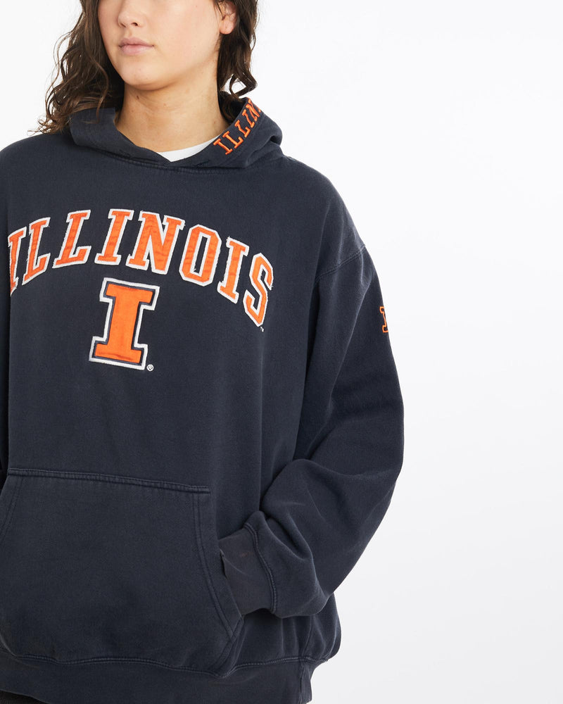 Vintage, NCAA, University, of, Illinois, Fighting, Illini, Hooded, Sweatshirt, The Real Deal, size large, colour Navy, newtown, sydney, australia, thrift store, opshop, preloved, secondhand, sustainable, retro, antique, 70s, 80s, 90s, 2000s, 00s, fashion, clothing, streetwear, trendy, garment, style, boutique, store, shop, archive, sale, cheap, best, top, Sweats and hoodies