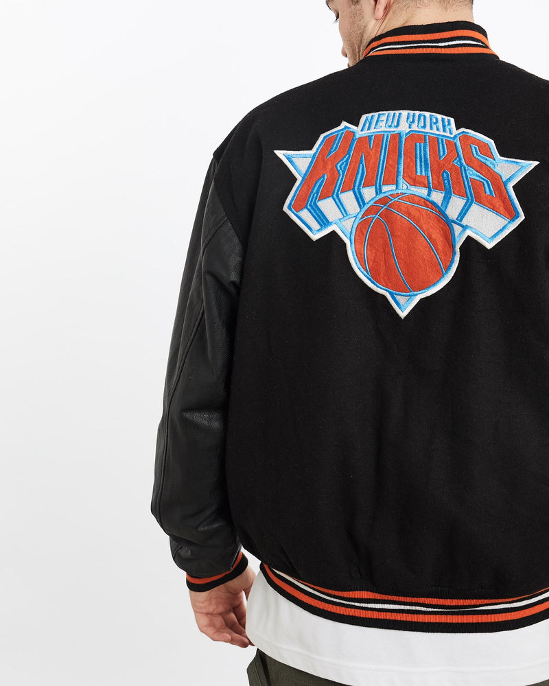 Vintage, NBA, New, York, Knicks, Varsity, Jacket, The Real Deal, size extra large, colour Black, newtown, sydney, australia, thrift store, opshop, preloved, secondhand, sustainable, retro, antique, 70s, 80s, 90s, 2000s, 00s, fashion, clothing, streetwear, trendy, garment, style, boutique, store, shop, archive, sale, cheap, best, top, Jackets