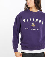Vintage, 90s, NFL, Minnesota, Vikings, Sweatshirt, The Real Deal, size medium, colour Purple, newtown, sydney, australia, thrift store, opshop, preloved, secondhand, sustainable, retro, antique, 70s, 80s, 90s, 2000s, 00s, fashion, clothing, streetwear, trendy, garment, style, boutique, store, shop, archive, sale, cheap, best, top, Sweats and hoodies