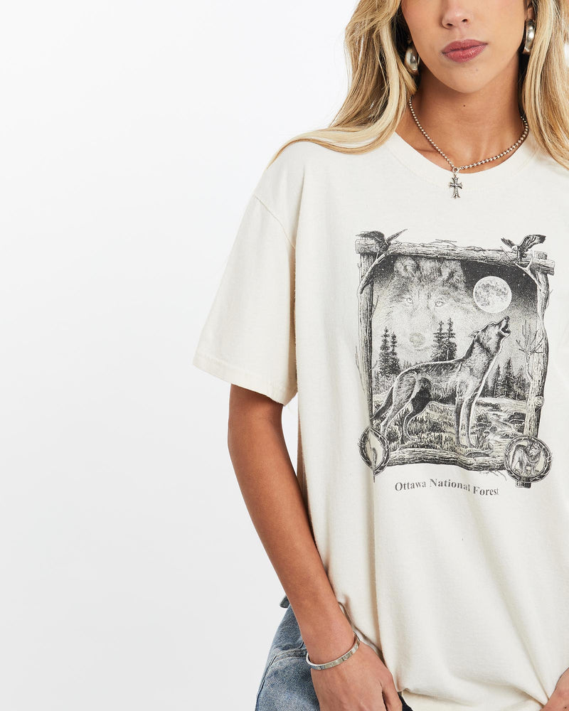 Vintage, Wolf, Wildlife, Tee, The Real Deal, size small, colour Beige, newtown, sydney, australia, thrift store, opshop, preloved, secondhand, sustainable, retro, antique, 70s, 80s, 90s, 2000s, 00s, fashion, clothing, streetwear, trendy, garment, style, boutique, store, shop, archive, sale, cheap, best, top, T-Shirts