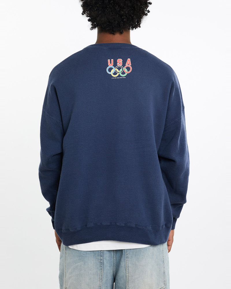 Vintage, 1996, Olympics, Jeopardy, Sponsor, Sweatshirt, The Real Deal, size large, colour Navy, newtown, sydney, australia, thrift store, opshop, preloved, secondhand, sustainable, retro, antique, 70s, 80s, 90s, 2000s, 00s, fashion, clothing, streetwear, trendy, garment, style, boutique, store, shop, archive, sale, cheap, best, top, Sweats and hoodies