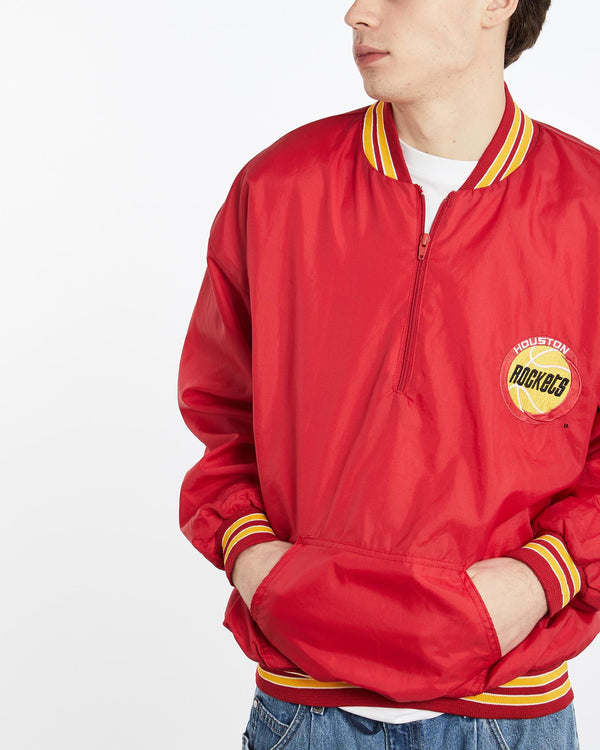 Vintage, 90s, NBA, Houston, Rockets, Bomber, Jacket, The Real Deal, size extra large, colour Red, newtown, sydney, australia, thrift store, opshop, preloved, secondhand, sustainable, retro, antique, 70s, 80s, 90s, 2000s, 00s, fashion, clothing, streetwear, trendy, garment, style, boutique, store, shop, archive, sale, cheap, best, top, Jackets