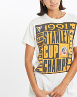 Vintage, 1991, NHL, Pittsburgh, Penguins, Tee, The Real Deal, size small, colour White, newtown, sydney, australia, thrift store, opshop, preloved, secondhand, sustainable, retro, antique, 70s, 80s, 90s, 2000s, 00s, fashion, clothing, streetwear, trendy, garment, style, boutique, store, shop, archive, sale, cheap, best, top, T-Shirts