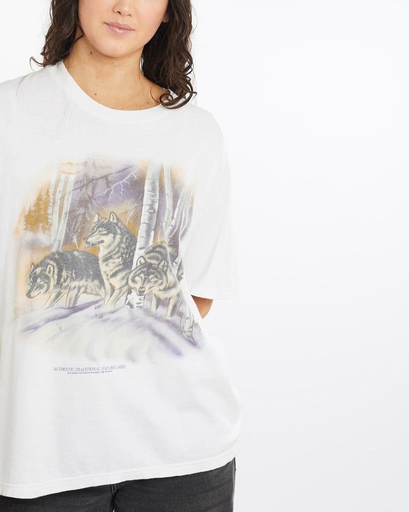 Vintage, 90s, Wolf, Wildlife, Tee, The Real Deal, size medium, colour White, newtown, sydney, australia, thrift store, opshop, preloved, secondhand, sustainable, retro, antique, 70s, 80s, 90s, 2000s, 00s, fashion, clothing, streetwear, trendy, garment, style, boutique, store, shop, archive, sale, cheap, best, top, T-Shirts