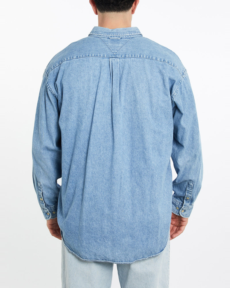Vintage, 90s, Tommy, Hilfiger, Denim, Button, Up, Shirt, The Real Deal, size double extra large, colour Blue, newtown, sydney, australia, thrift store, opshop, preloved, secondhand, sustainable, retro, antique, 70s, 80s, 90s, 2000s, 00s, fashion, clothing, streetwear, trendy, garment, style, boutique, store, shop, archive, sale, cheap, best, top, Shirts