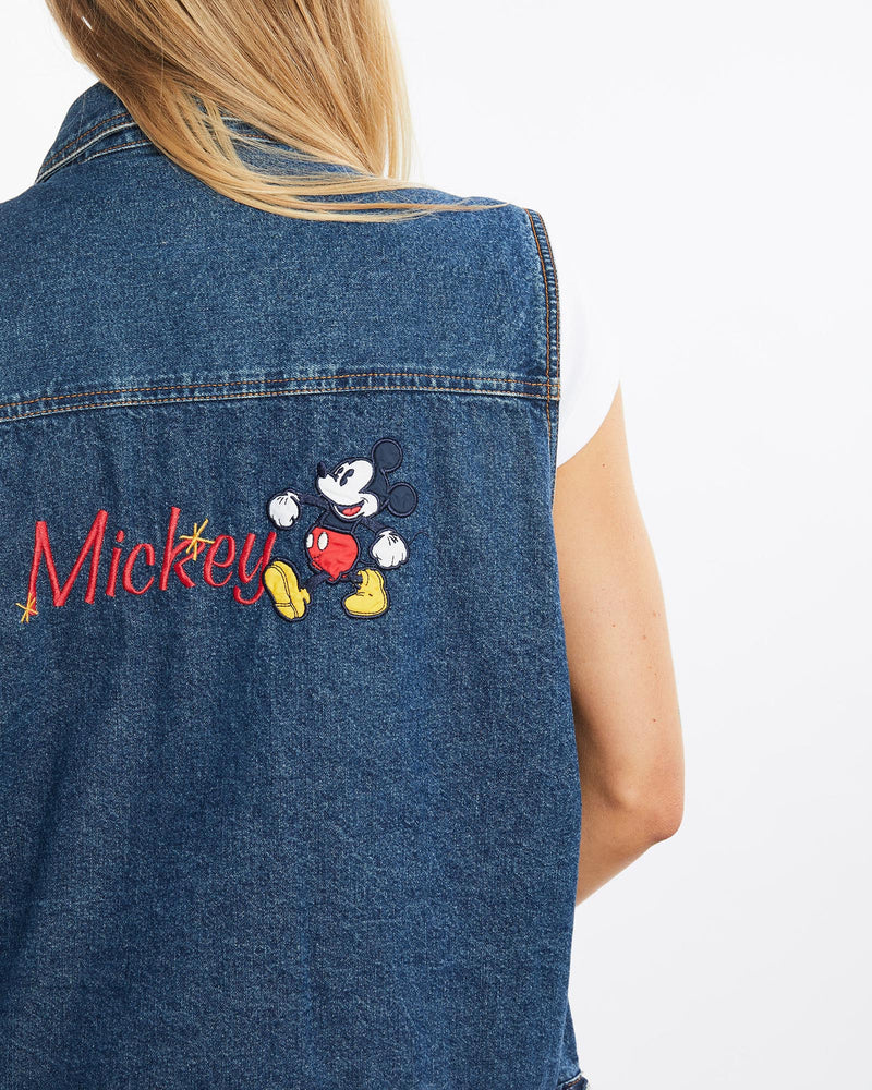 Vintage, 90s, Disney, Mickey, Mouse, Denim, Vest, The Real Deal, size medium, colour Navy, newtown, sydney, australia, thrift store, opshop, preloved, secondhand, sustainable, retro, antique, 70s, 80s, 90s, 2000s, 00s, fashion, clothing, streetwear, trendy, garment, style, boutique, store, shop, archive, sale, cheap, best, top, Jackets