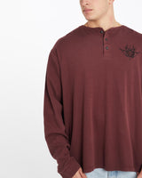 Vintage, Harley, Davidson, Long, Sleeve, Thermal, Tee, The Real Deal, size double extra large, colour Burgundy, newtown, sydney, australia, thrift store, opshop, preloved, secondhand, sustainable, retro, antique, 70s, 80s, 90s, 2000s, 00s, fashion, clothing, streetwear, trendy, garment, style, boutique, store, shop, archive, sale, cheap, best, top, T-Shirts