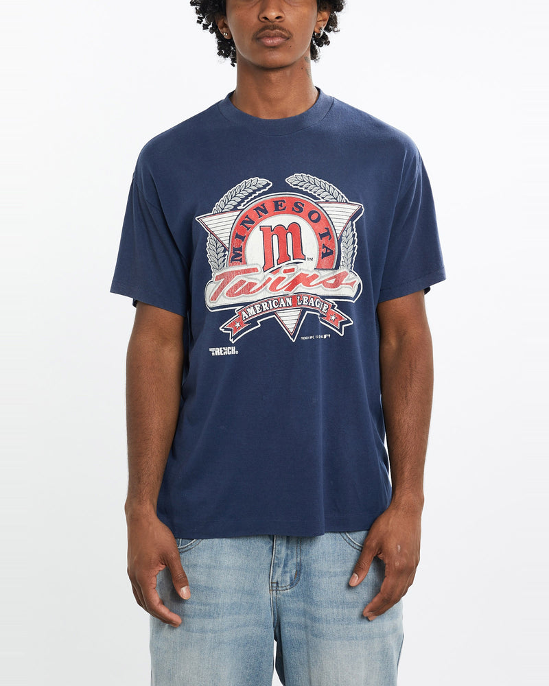 Vintage, 1991, MLB, Minnesota, Twins, Tee, The Real Deal, size medium, colour Navy, newtown, sydney, australia, thrift store, opshop, preloved, secondhand, sustainable, retro, antique, 70s, 80s, 90s, 2000s, 00s, fashion, clothing, streetwear, trendy, garment, style, boutique, store, shop, archive, sale, cheap, best, top, T-Shirts