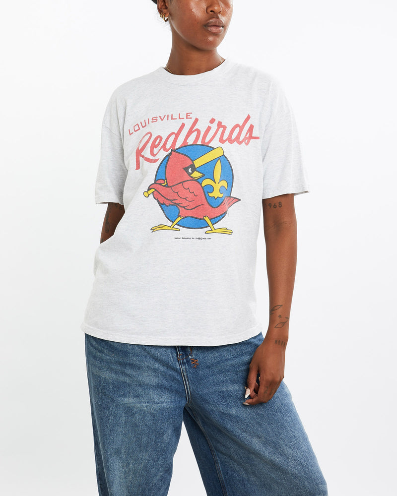Vintage, 1994, MLB, Louisville, Redbirds, Tee, The Real Deal, size medium, colour Grey, newtown, sydney, australia, thrift store, opshop, preloved, secondhand, sustainable, retro, antique, 70s, 80s, 90s, 2000s, 00s, fashion, clothing, streetwear, trendy, garment, style, boutique, store, shop, archive, sale, cheap, best, top, T-Shirts