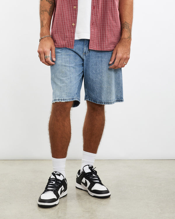 Vintage, Wrangler, Denim, Carpenter, Shorts, The Real Deal, size 36", colour Blue, newtown, sydney, australia, thrift store, opshop, preloved, secondhand, sustainable, retro, antique, 70s, 80s, 90s, 2000s, 00s, fashion, clothing, streetwear, trendy, garment, style, boutique, store, shop, archive, sale, cheap, best, top, Shorts