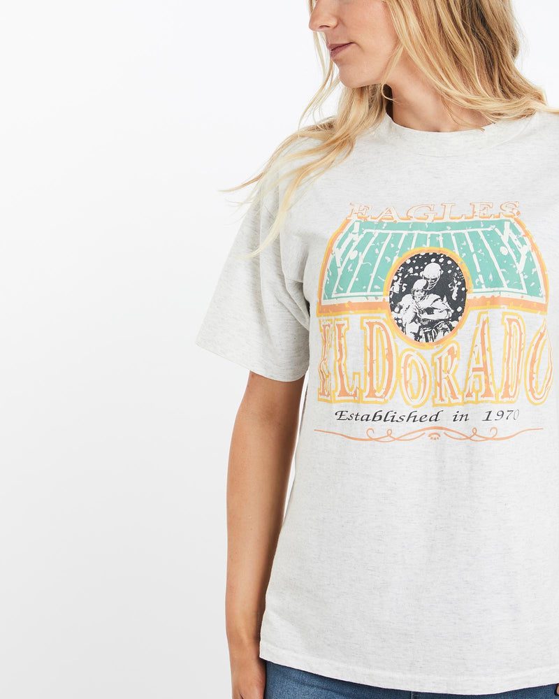 Vintage, 90s, Eldorado, Eagles, Football, Tee, The Real Deal, size medium, colour Grey, newtown, sydney, australia, thrift store, opshop, preloved, secondhand, sustainable, retro, antique, 70s, 80s, 90s, 2000s, 00s, fashion, clothing, streetwear, trendy, garment, style, boutique, store, shop, archive, sale, cheap, best, top, T-Shirts