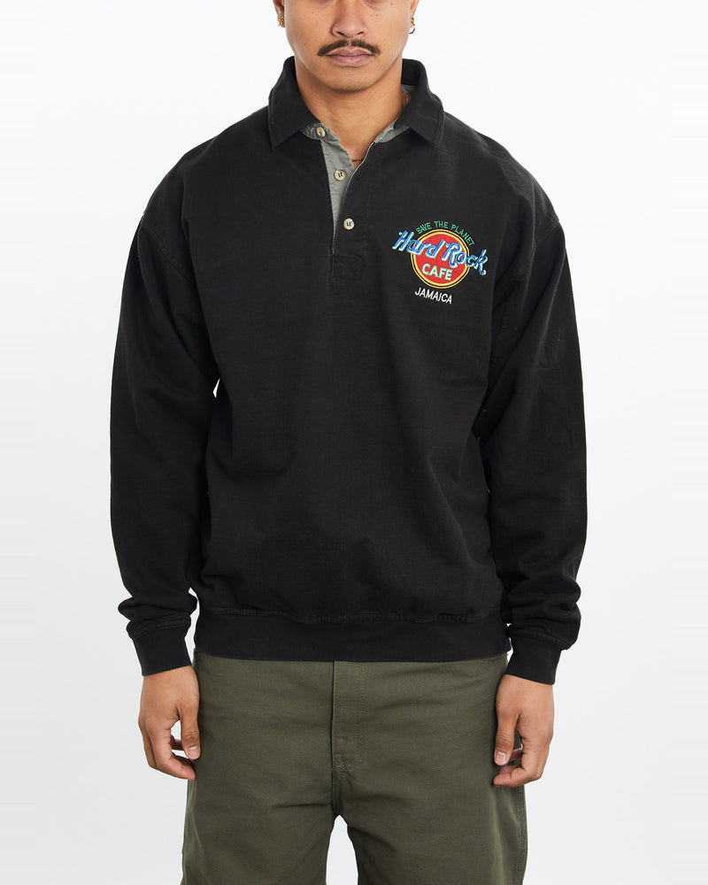 Vintage, 90s, Hard, Rock, Cafe, Long, Sleeve, Polo, Shirt, The Real Deal, size large, colour Black, newtown, sydney, australia, thrift store, opshop, preloved, secondhand, sustainable, retro, antique, 70s, 80s, 90s, 2000s, 00s, fashion, clothing, streetwear, trendy, garment, style, boutique, store, shop, archive, sale, cheap, best, top, Shirts