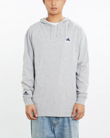 Vintage, Adidas, Lightweight, Hooded, Sweatshirt, The Real Deal, size large, colour Grey, newtown, sydney, australia, thrift store, opshop, preloved, secondhand, sustainable, retro, antique, 70s, 80s, 90s, 2000s, 00s, fashion, clothing, streetwear, trendy, garment, style, boutique, store, shop, archive, sale, cheap, best, top, Sweats and hoodies