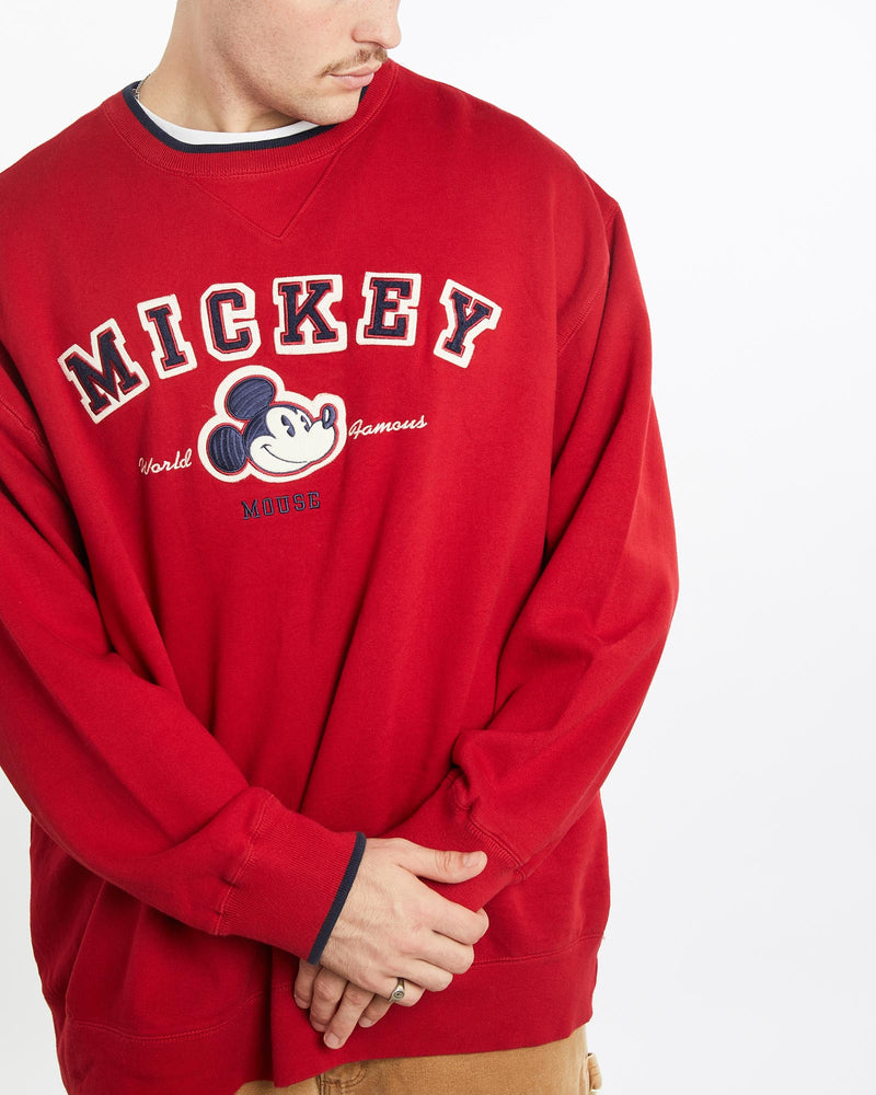 Vintage, Mickey, Mouse, Disneyland, Sweatshirt, The Real Deal, size extra large, colour Red, newtown, sydney, australia, thrift store, opshop, preloved, secondhand, sustainable, retro, antique, 70s, 80s, 90s, 2000s, 00s, fashion, clothing, streetwear, trendy, garment, style, boutique, store, shop, archive, sale, cheap, best, top, Sweats and hoodies