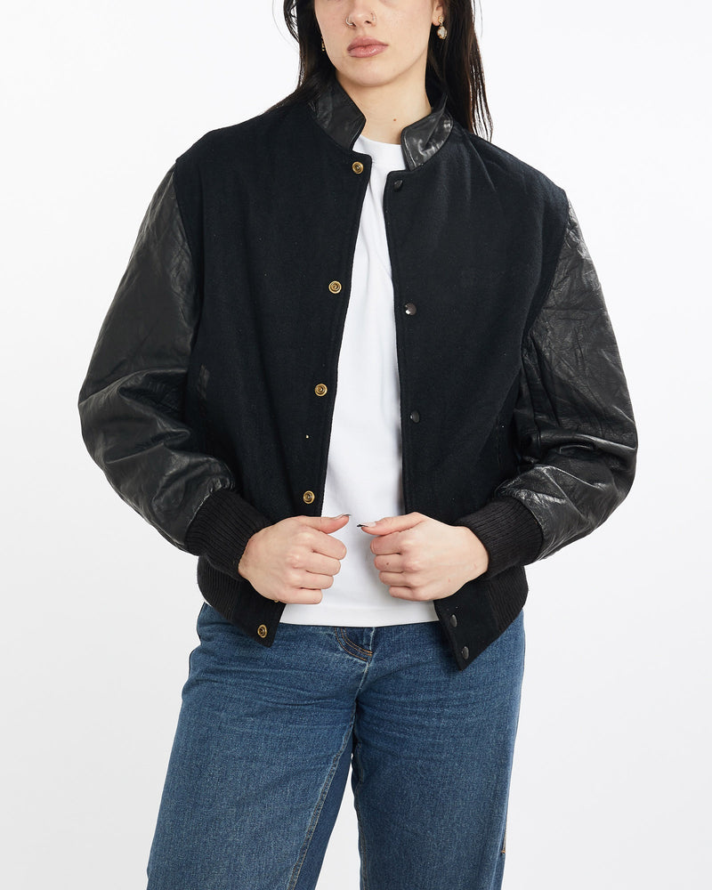 Vintage, 90s, Varsity, Jacket, The Real Deal, size medium, colour Black, newtown, sydney, australia, thrift store, opshop, preloved, secondhand, sustainable, retro, antique, 70s, 80s, 90s, 2000s, 00s, fashion, clothing, streetwear, trendy, garment, style, boutique, store, shop, archive, sale, cheap, best, top, Jackets