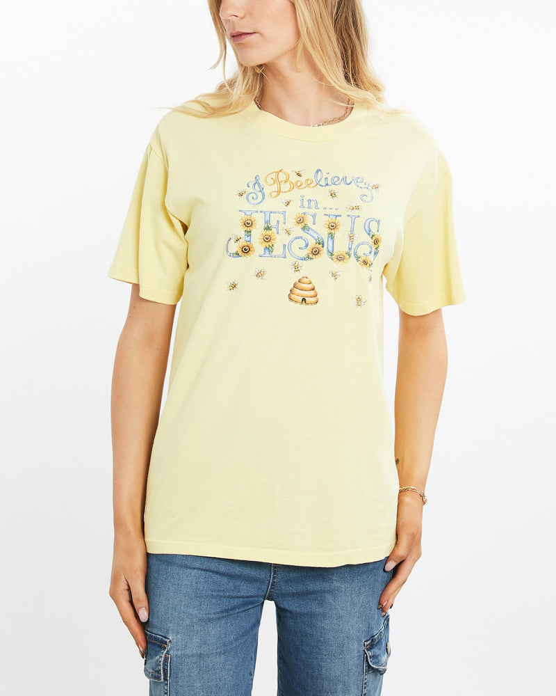 Vintage, 90s, Jesus, Bee, Tee, The Real Deal, size medium, colour Yellow, newtown, sydney, australia, thrift store, opshop, preloved, secondhand, sustainable, retro, antique, 70s, 80s, 90s, 2000s, 00s, fashion, clothing, streetwear, trendy, garment, style, boutique, store, shop, archive, sale, cheap, best, top, T-Shirts