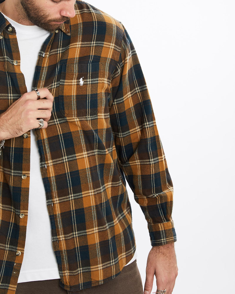 Vintage, 90s, Polo, Ralph, Lauren, Flannelette, Button, Up, Shirt, The Real Deal, size extra large, colour Brown, newtown, sydney, australia, thrift store, opshop, preloved, secondhand, sustainable, retro, antique, 70s, 80s, 90s, 2000s, 00s, fashion, clothing, streetwear, trendy, garment, style, boutique, store, shop, archive, sale, cheap, best, top, Shirts