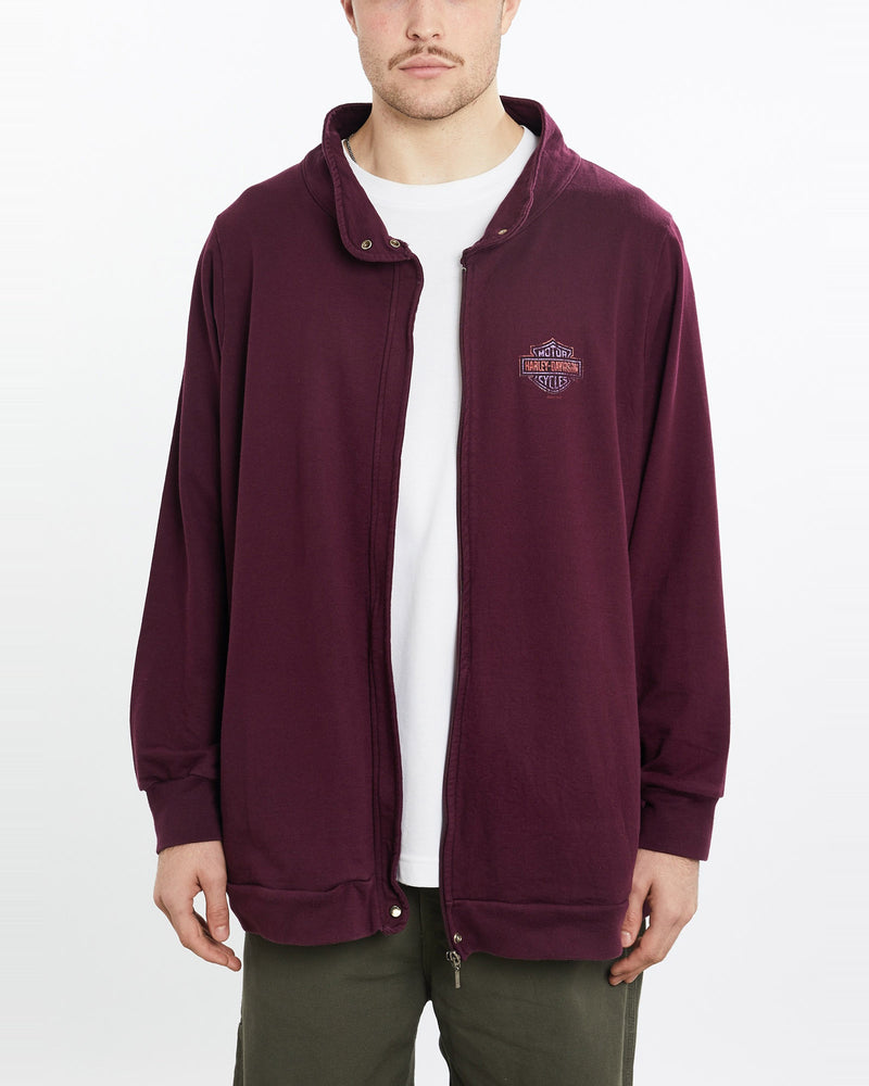 Vintage, Harley, Davidson, Full, Zip, Sweatshirt, The Real Deal, size extra large, colour Burgundy, newtown, sydney, australia, thrift store, opshop, preloved, secondhand, sustainable, retro, antique, 70s, 80s, 90s, 2000s, 00s, fashion, clothing, streetwear, trendy, garment, style, boutique, store, shop, archive, sale, cheap, best, top, Sweats and hoodies