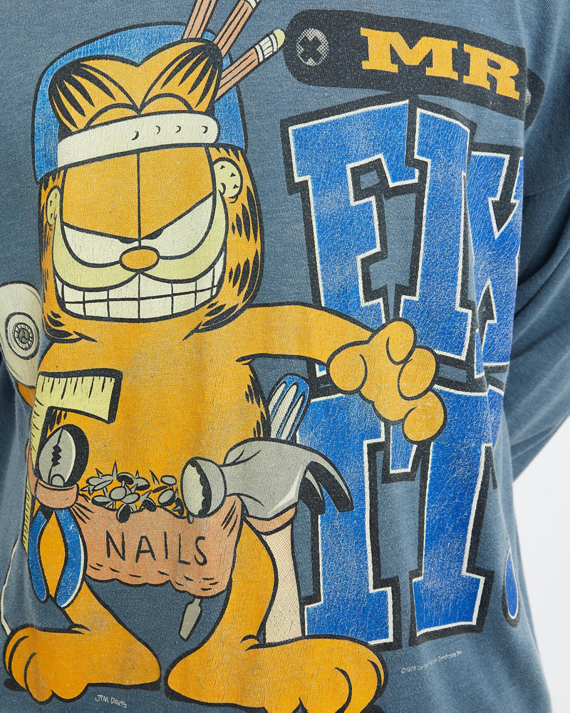 Vintage, 90s, Garfield, Cartoon, Long, Sleeve, Tee, The Real Deal, size large, colour Blue, newtown, sydney, australia, thrift store, opshop, preloved, secondhand, sustainable, retro, antique, 70s, 80s, 90s, 2000s, 00s, fashion, clothing, streetwear, trendy, garment, style, boutique, store, shop, archive, sale, cheap, best, top, T-Shirts
