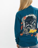 Vintage, 90s, Racoon, Wildlife, Long, Sleeve, Tee, The Real Deal, size small, colour Blue, newtown, sydney, australia, thrift store, opshop, preloved, secondhand, sustainable, retro, antique, 70s, 80s, 90s, 2000s, 00s, fashion, clothing, streetwear, trendy, garment, style, boutique, store, shop, archive, sale, cheap, best, top, T-Shirts