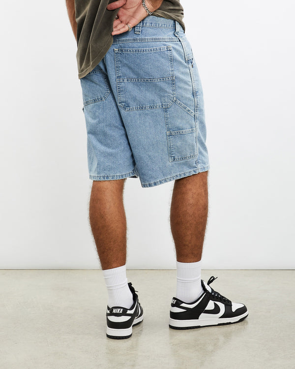Vintage, Lee, Carpenter, Denim, Shorts, The Real Deal, size 36", colour Blue, newtown, sydney, australia, thrift store, opshop, preloved, secondhand, sustainable, retro, antique, 70s, 80s, 90s, 2000s, 00s, fashion, clothing, streetwear, trendy, garment, style, boutique, store, shop, archive, sale, cheap, best, top, Shorts