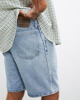 Vintage, Wrangler, Denim, Shorts, The Real Deal, size 35", colour Blue, newtown, sydney, australia, thrift store, opshop, preloved, secondhand, sustainable, retro, antique, 70s, 80s, 90s, 2000s, 00s, fashion, clothing, streetwear, trendy, garment, style, boutique, store, shop, archive, sale, cheap, best, top, Shorts