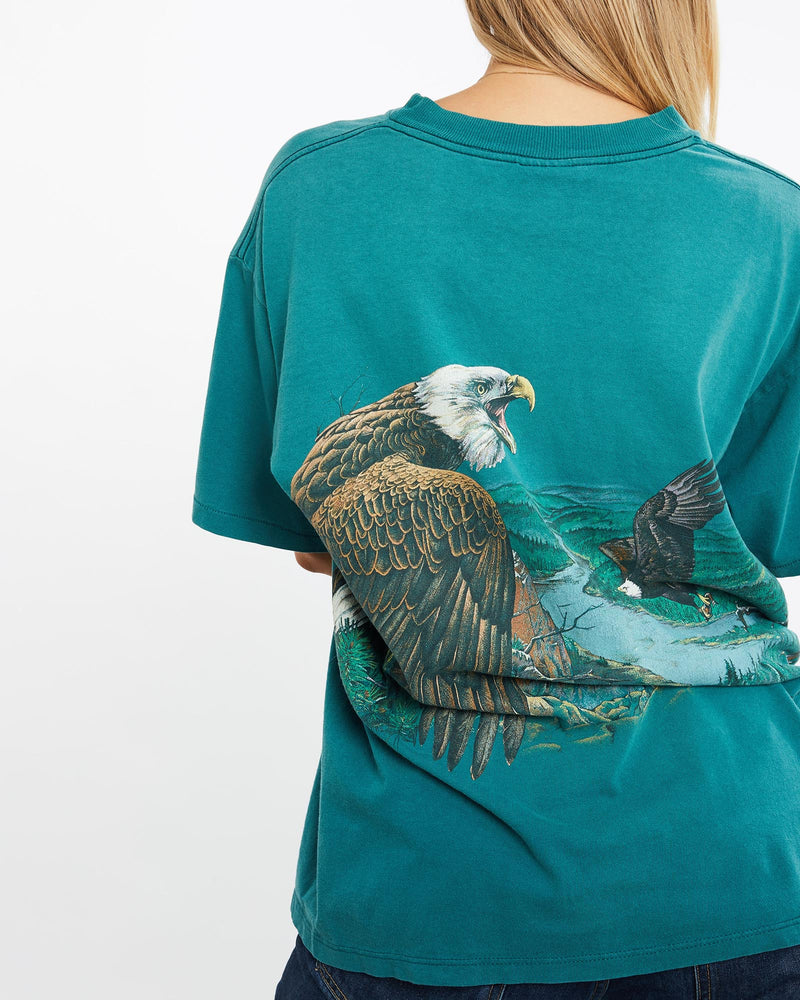 Vintage, 90s, Eagle, Wildlife, Tee, The Real Deal, size medium, colour Green, newtown, sydney, australia, thrift store, opshop, preloved, secondhand, sustainable, retro, antique, 70s, 80s, 90s, 2000s, 00s, fashion, clothing, streetwear, trendy, garment, style, boutique, store, shop, archive, sale, cheap, best, top, T-Shirts