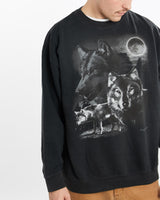 Vintage, Wolf, Wildlife, Sweatshirt, The Real Deal, size extra large, colour Black, newtown, sydney, australia, thrift store, opshop, preloved, secondhand, sustainable, retro, antique, 70s, 80s, 90s, 2000s, 00s, fashion, clothing, streetwear, trendy, garment, style, boutique, store, shop, archive, sale, cheap, best, top, Sweats and hoodies