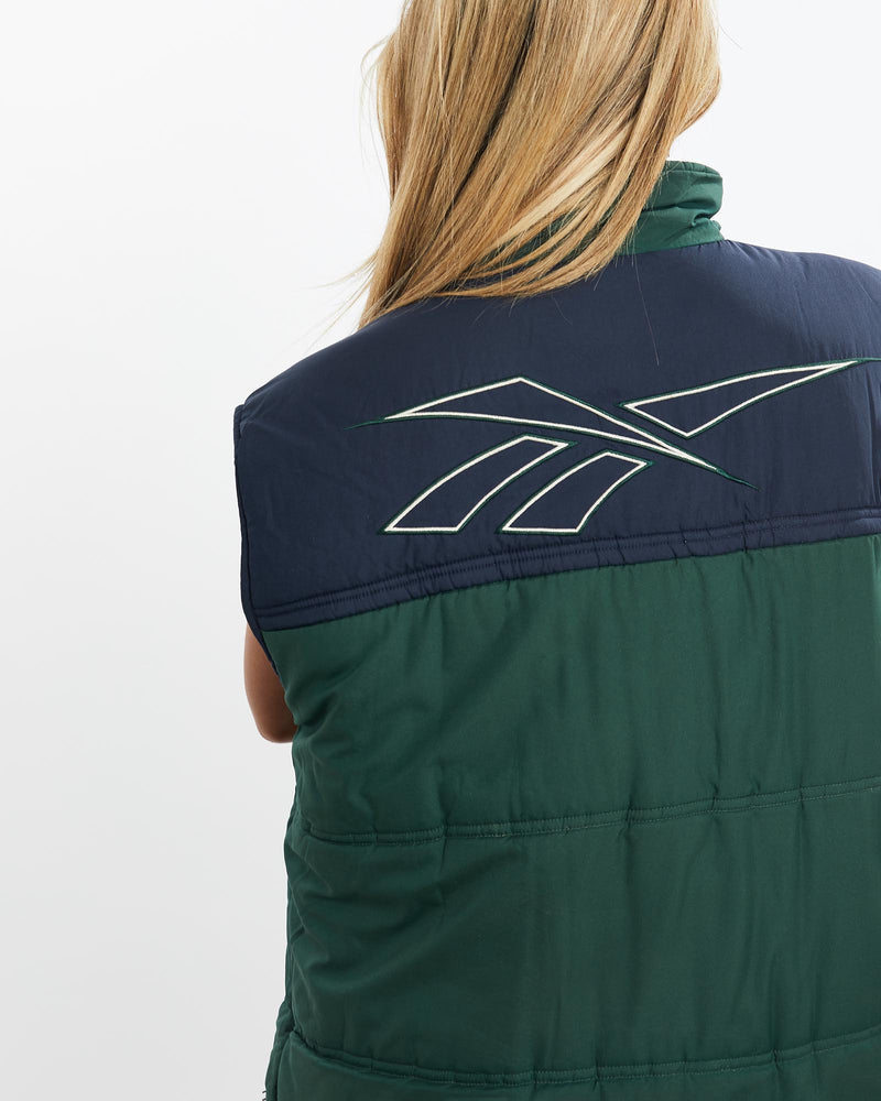 Vintage, 90s, Reebok, Puffer, Vest, The Real Deal, size medium, colour Green, newtown, sydney, australia, thrift store, opshop, preloved, secondhand, sustainable, retro, antique, 70s, 80s, 90s, 2000s, 00s, fashion, clothing, streetwear, trendy, garment, style, boutique, store, shop, archive, sale, cheap, best, top, Jackets