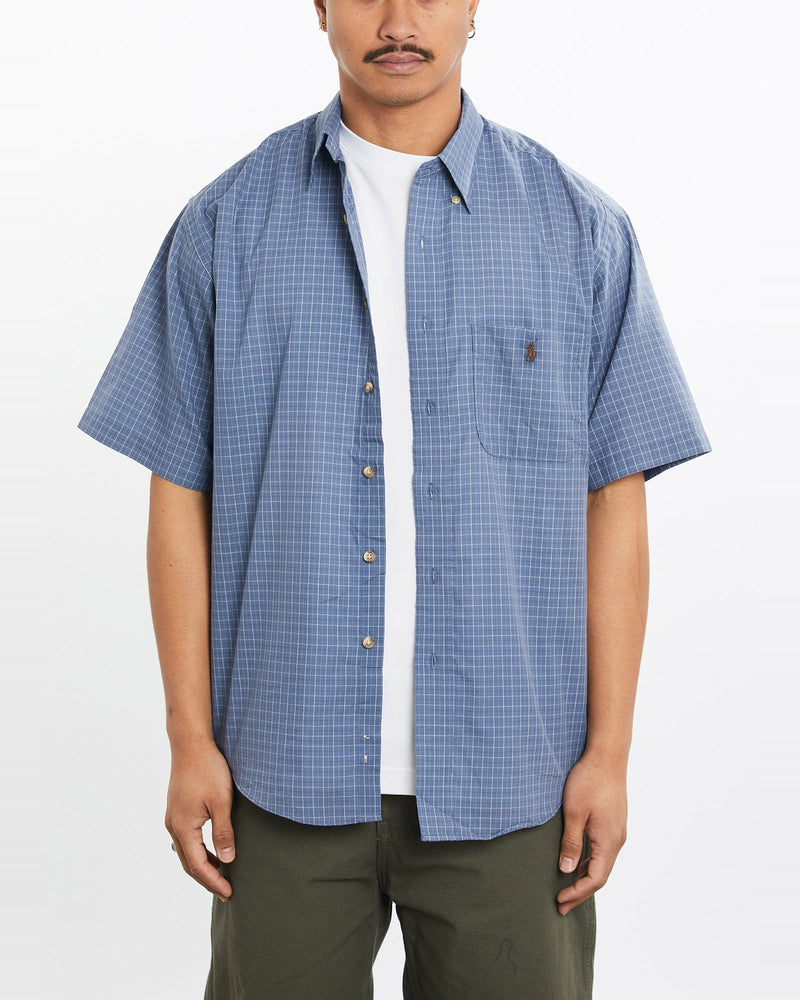 Vintage, 90s, Polo, Ralph, Lauren, Short, Sleeve, Button, Up, Shirt, The Real Deal, size large, colour Blue, newtown, sydney, australia, thrift store, opshop, preloved, secondhand, sustainable, retro, antique, 70s, 80s, 90s, 2000s, 00s, fashion, clothing, streetwear, trendy, garment, style, boutique, store, shop, archive, sale, cheap, best, top, Shirts